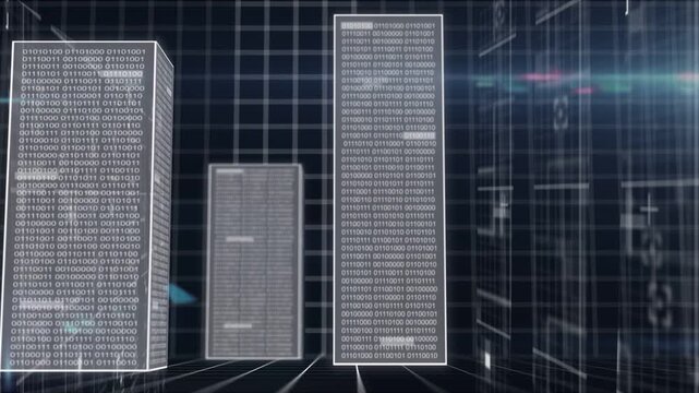 Initial binary prism appearing, starting towers growing and aligning into data chart on grid