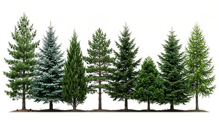 Fototapeta premium Green Pine and Cedar Trees Horizontal Arrangement PNG