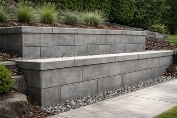 Naklejka premium new gray concrete retaining wall showing two distinct layers