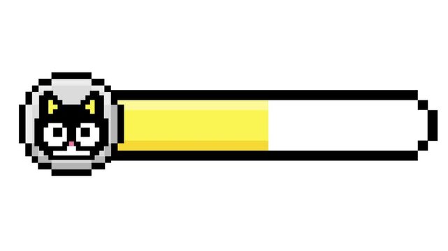 Cute pixel art cat health or progress bar indicator for retro video game interface design and UI elements, reflecting user interaction