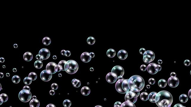 Floating Soap Bubble Alpha Channel Overlay Animation, air bubbles isolated cosmetics and cleaning social media motion design element