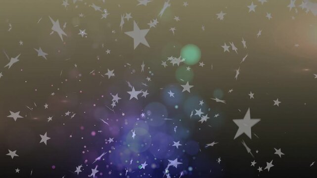 On playback star cluster with teal magenta bokeh drifting, pulsing, rotating for looping backdrop