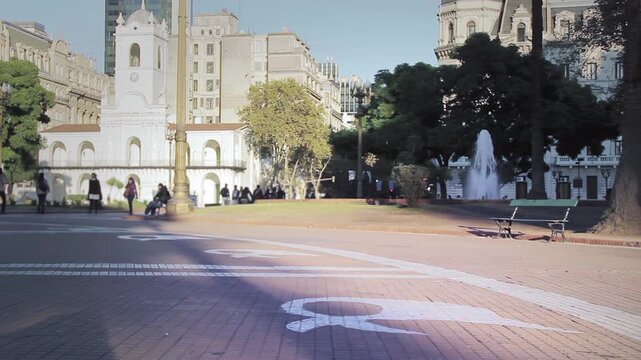 Iconic White Scarf Graffiti and Historical Cabildo in Buenos Aires, Argentina - 4K
