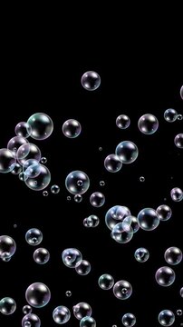 Floating Soap Bubble Alpha Channel Overlay Animation, air bubbles isolated cosmetics and cleaning vertical social media motion design element