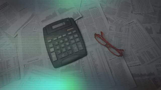 Red glasses entering right, causing light streaks while grey calculator staying put, showing glitch