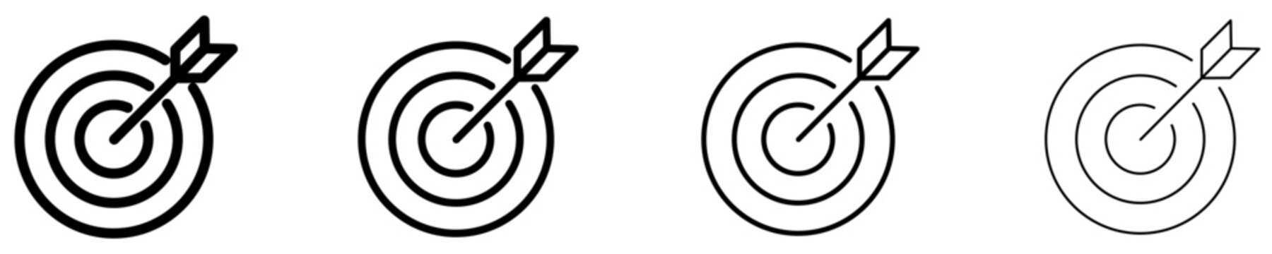 Set of target with arrow icons. Graphic set made in black color with different line weights. Vector illustration.