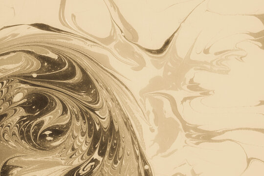 Fluid sepia marbled paper pattern, antique document endpaper texture