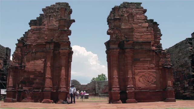 Historic Portal of the Jesuit Mission of San Ignacio Mini Built in Colonial Period in Misiones, Argentina - 4K