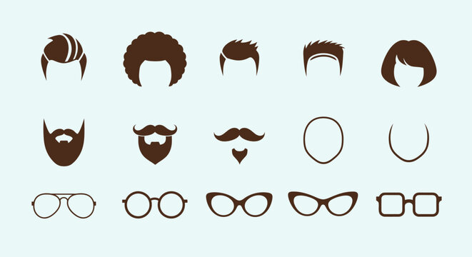 Men grooming icon set with hairstyles beards and glasses