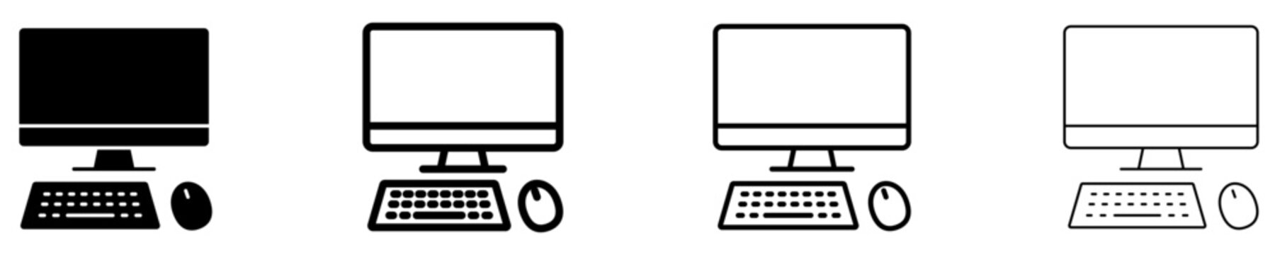 Set of computer icons with keyboard and mouse. Graphic set made in black color with different line weights and fill. Vector illustration.