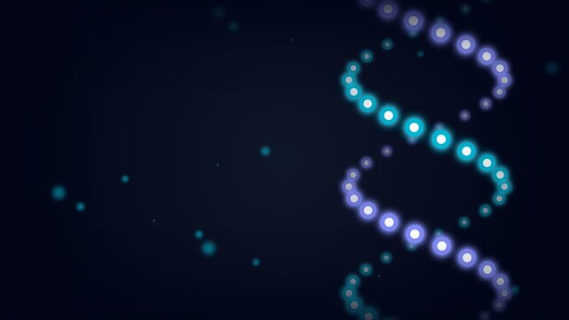 Abstract dna helix structure with glowing dots on a dark background
