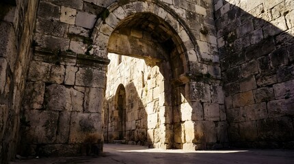 Naklejka premium Stone Archway in Old City of Hebron with Sunlight