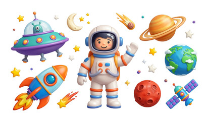 Astronaut and space objects cartoon illustration © MdRimon