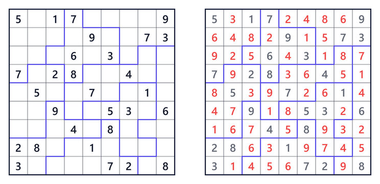 Sudoku puzzle with highlighted sections and solved grid on display. The level is difficult  