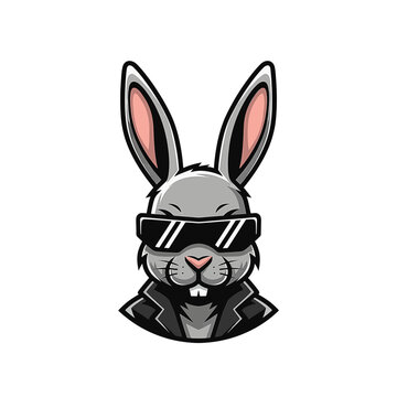 Cyberpunk rabbit mascot vector illustration featuring a futuristic bunny character with electronic headset, glowing visor, and robotic tech details for esports and gaming logos.