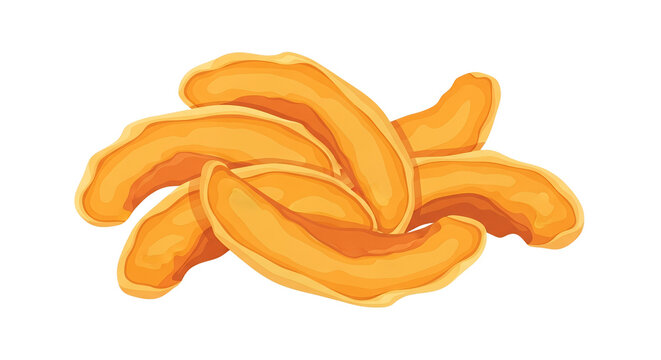 Pile of Dried Mango Slices, Tropical Dehydrated Fruit Illustration, Healthy Organic Sweet Snack isolated on White Background
