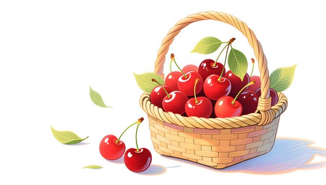 Bamboo basket full of plump and red cherries during Xiaoman