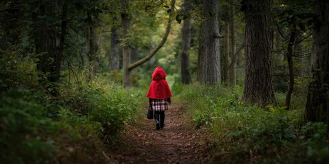 Fototapeta premium Children's classic story of Little Red Riding Hood journey