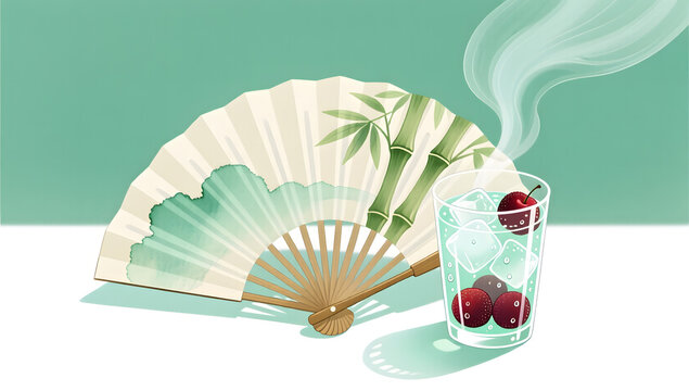 Xiaoshu cool folding fan and sour plum soup refreshing scenery