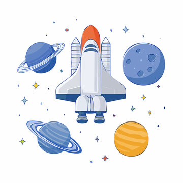 Space Shuttle and Planets Illustration