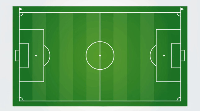 Top down view of empty green soccer field pitch vector illustration.