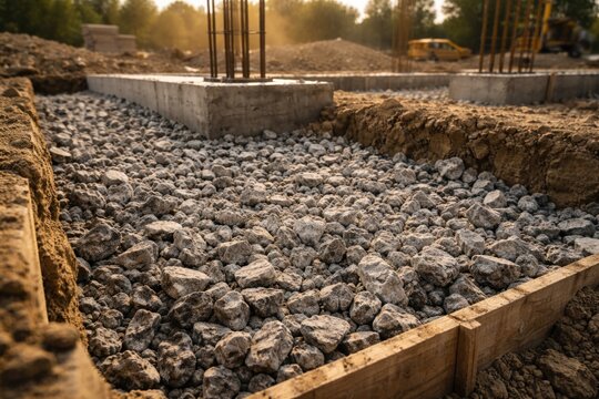 Stone aggregates applied in building foundation groundwork