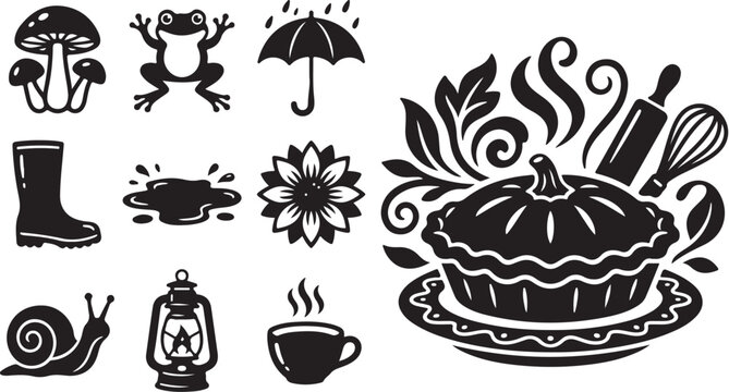 Whimsical Vector Icons of Food and Nature Symbols
