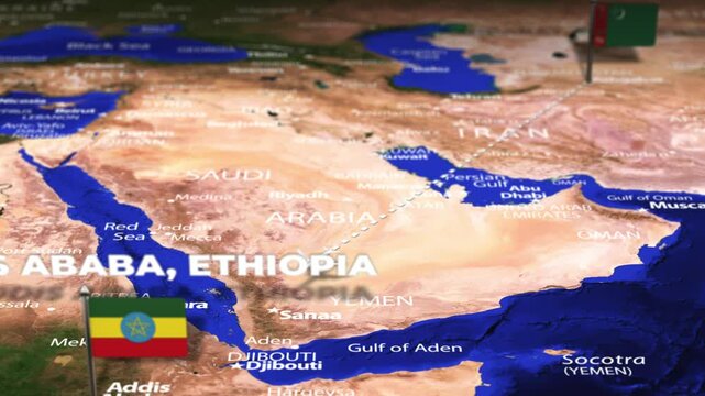 Flight From Ashgabat Turkmenistan to Addis Ababa ETHIOPIA with flag pins