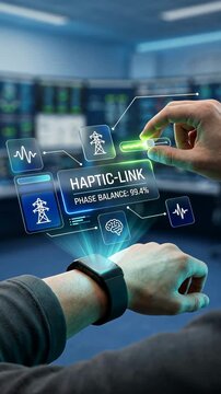 The technician ARM with haptic wearable using holographic HUD to balance grid phase, smart grid monitoring, AR training