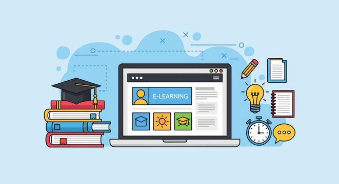 Laptop with online education website open.