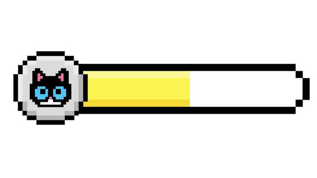 Retro pixel art game interface element with a cute cat character progress bar for gaming or achievement tracking