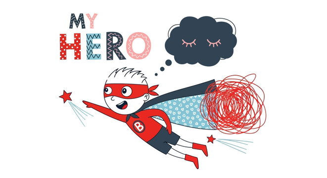 Superhero, cartoon character, kid hero, comic book style, colorful illustration, vector graphics
