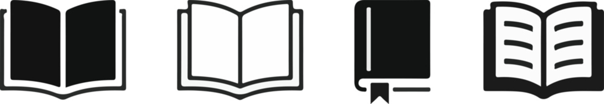 open and closed book icon set outline and solid flat design for education library ebook and reading app ui
