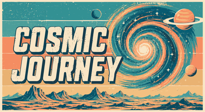 Cosmic Journey Galaxy Planet Retro T-Shirt Design