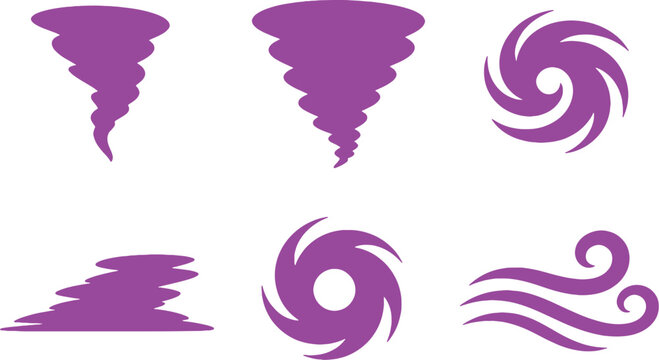 Storm tornado silhouette set black vector cyclone wind swirl weather shapes