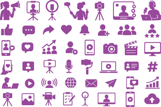 Social media and content creator silhouette bundle influencer icons black vector collection