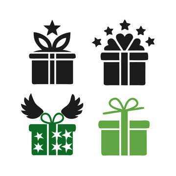Four colorful gift boxes with star toppers in flat design style Vector