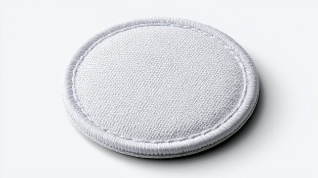 Blank white circular fabric patch isolated on white background