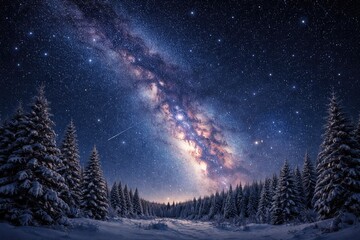 Fototapeta premium Winter clear sky filled with a vibrant milky way and twinkling stars in the cosmic space
