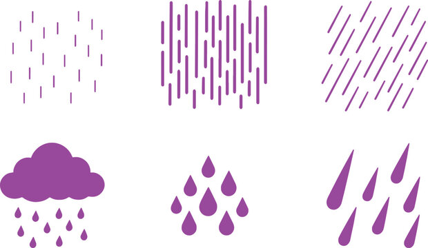 Rain variations silhouette set light heavy slanted storm raindrop cloud vector