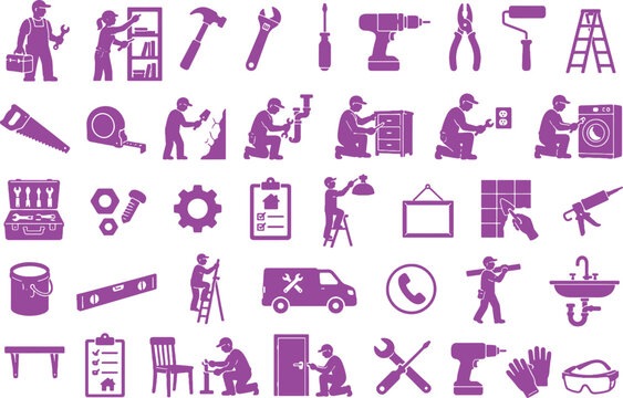 repair and handyman silhouette bundle home maintenance tools service icon set