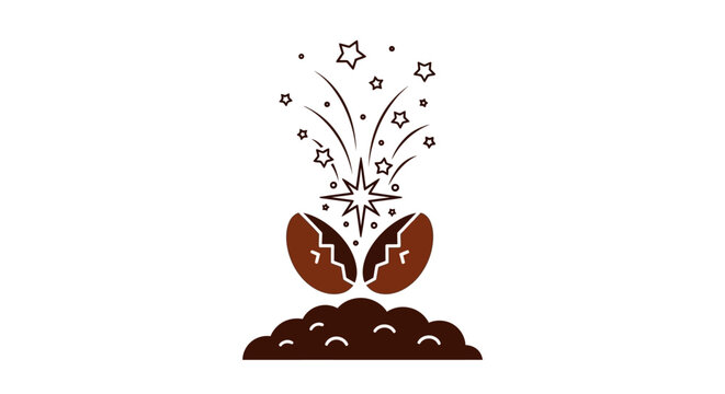 Coffee Bean Sprout with Starburst Graphic Vector Illustration