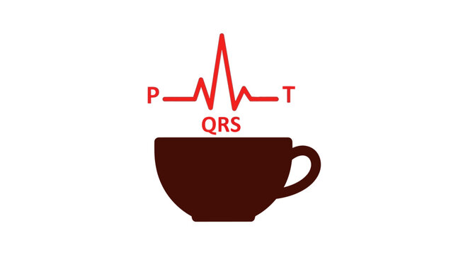Coffee cup with heartbeat ECG line vector illustration