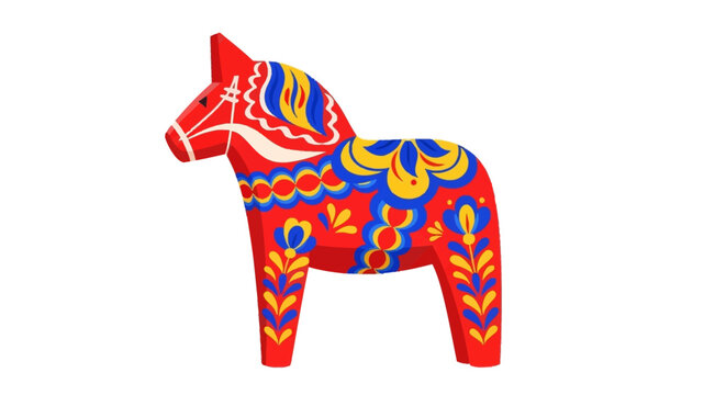 Colorful Dala Horse Vector Illustration with Traditional Scandinavian Folk Patterns