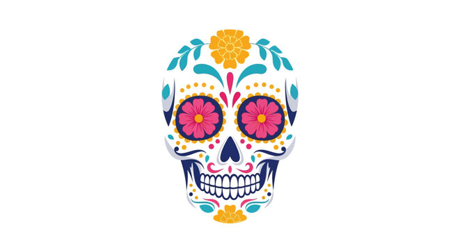 Colorful sugar skull with floral decorations vector illustration