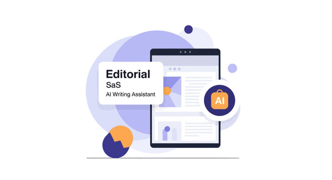 AI Writing Assistant Editorial SaaS Illustration for Content Creation, Copywriting, and Digital Publishing Platforms