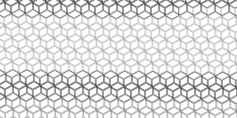 Fototapeta premium Monochrome Isometric Cube Pattern Seamless Geometric Background With Optical Illusion Lines