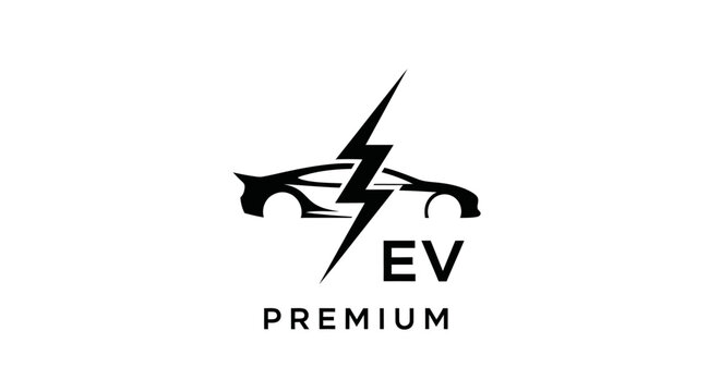 Minimalist black electric car logo with lightning bolt