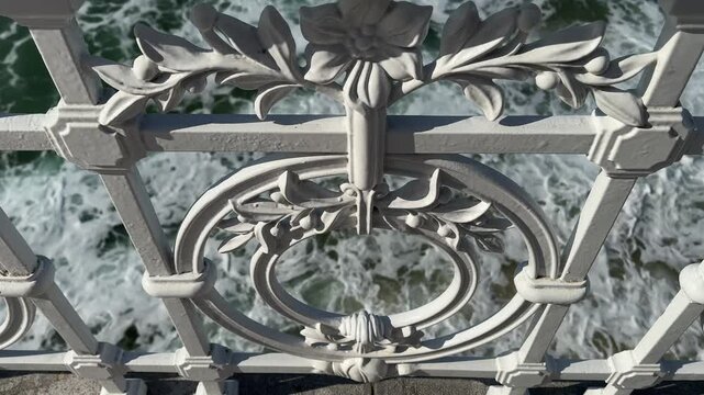 Ornate Iron Railing Ocean Waves Paseo de la Concha San Sebastian Promenade