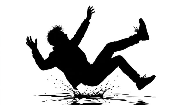 Silhouette of Man Slipping and Falling Down Vector Illustration